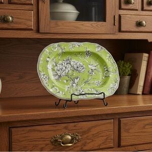 222 Fifth Adelaide Green and White Fine China Porcelain Platter 14”x 10”